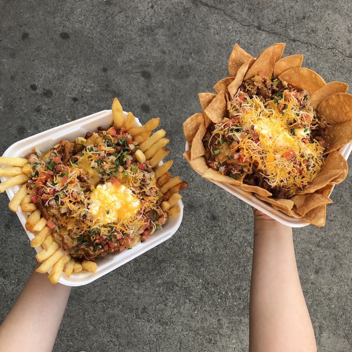 Loaded fries and crispy taco bowl